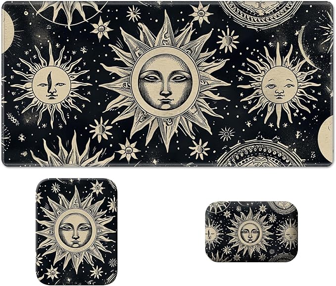 Wrist Rest Pad Small Mouse Pad and Office Desk Mat Set 3 in 1 Desk Pad 11.8 x 23.6+Mousepad +Mouse Wrist Rest with Ergonomic Design Non-Slip for Home Gaming Computer Sun Moon