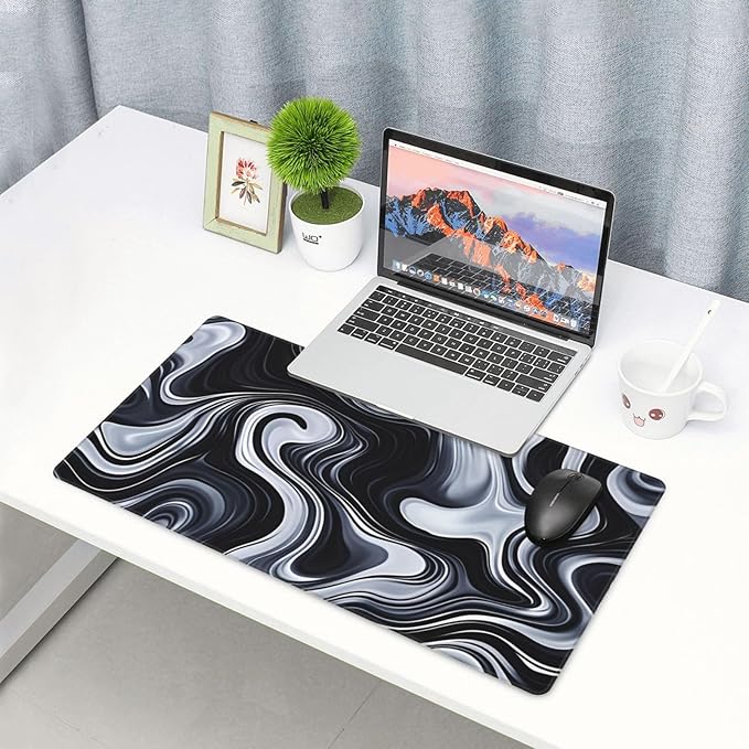Black White Desk Cover MatExtended Large Mouse PadComputer Laptop Mat Desk Decor for Office Game Home 30x16 Inch