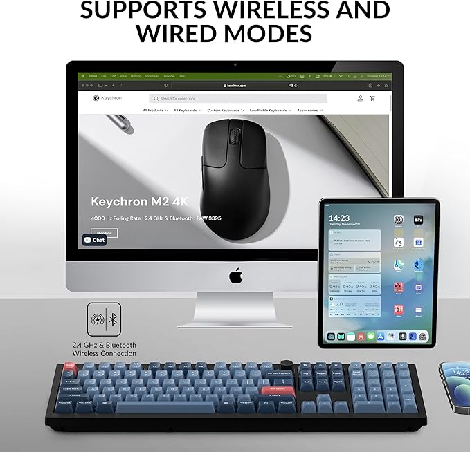 Keychron V6 Max Wireless Custom Mechanical Keyboard 2.4 GHz Bluetooth QMK Full-Size Layout RGB with Hot-swappable Gateron Red Switch Compatible with Mac Windows Linux