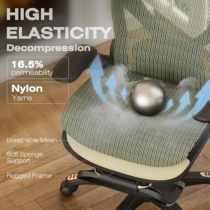 ELABEST X100 Ergonomic Mesh Office Chair with Footrest Big and Tall Hone Desk Chair with 5D Flip-Up Arms Adjustable 3D Lumbar SupportGaming &amp Executive Computer Chairs