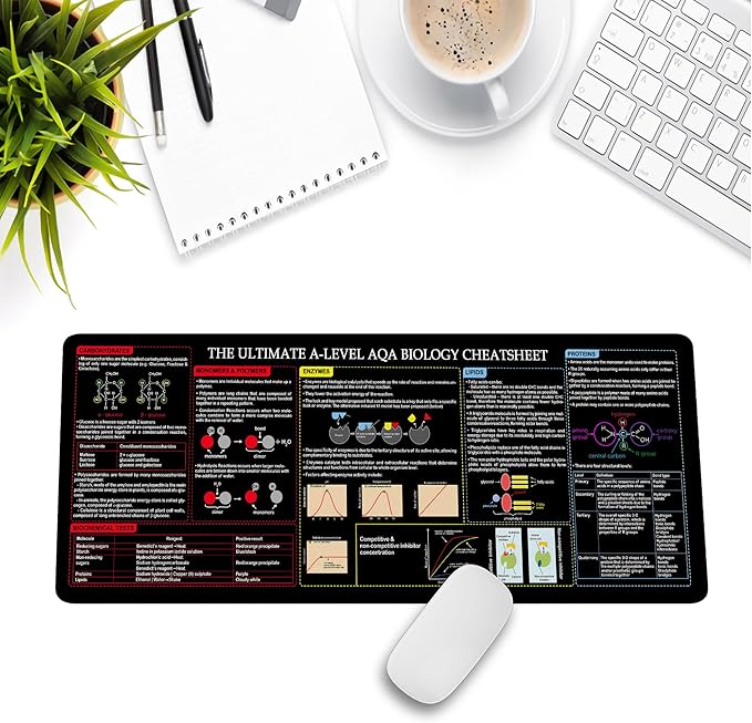 A-Level Biology Cheat Sheet Mouse Pad Mouse Mat KMH Study Guide for AQA Biology Students Learners and Revision Desk Mat Essential Computer Accessories for Study Work and Reference Purposes
