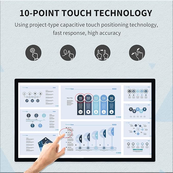 43 inch Capacitive Multi-Touch Screen Industrial Monitor 16:9 Display 1920 x 1080P Built-in Speakers USB VGA DVI &amp HD-MI Ports Digital Signage Displays and Player for Advertising