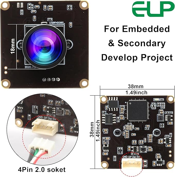 ELP 260fps USB Camera Module for Computer - 120 Wide Angle Lightburn 2MP Mini USB2.0 PC CMOS OV4689 260FPS@360P 120FPS@720P 60FPS@1080P FHD Web High Frame for Jetson Nano