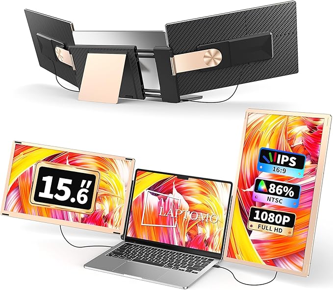 S6 Laptop Screen Extender Monitor Portable 15.6'' Dual Screen Monitors for Laptop Plug and Play FHD 1080P IPS Multi Triple Monitor for 13''-17'' Laptops Compatible with Mac/Wins/Android/Dex
