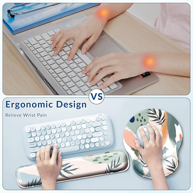 Desk Mat Set + Keyboard and Mouse Pad with Wrist Rest Support4-in-1 Large Mousepad Computer Mats for Desktop Home &amp Office-Leaves 2