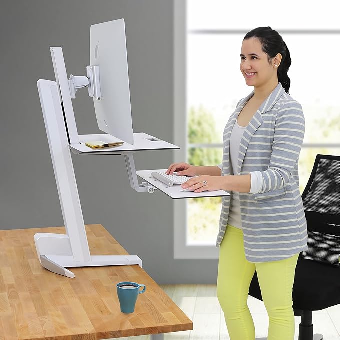 Ergotron – WorkFit-S HD Single Monitor Standing Desk Converter Sit-Stand Workstation for Tabletops – 16 to 28 lbs White