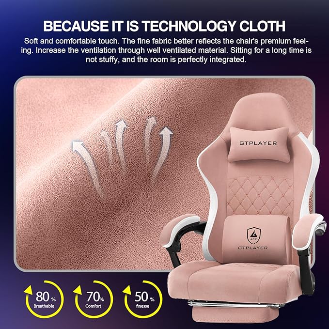 GTPLAYER Gaming Chair Computer Office Chair with Pocket Spring Cushion Linkage Armrests and Footrest High Back Ergonomic Computer Chair with Lumbar Support Task Chair with Footrest