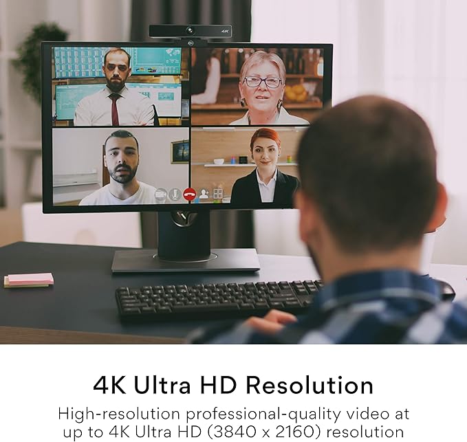 MEE Audio C11Z 4K Ultra HD Webcam with ANC Microphones 4X Digital Zoom Low Light Correction Wide Angle Lens and Privacy Cover for Zoom Video Conferencing on Computer PC Mac Laptop Desktop