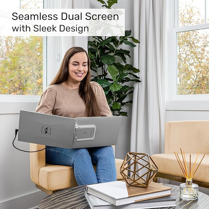 SideTrak Swivel 14 Patented Attachable Portable Monitor for Laptop | FHD TFT Laptop Dual Screen | Mac PC &amp Chrome Compatible | Fits All Laptops | Powered by USB-C® or Mini HDMI (Light Silver)
