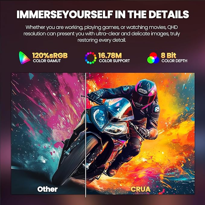 CRUA 32 Curved Gaming Monitor 2K QHD 2560x1440P 144Hz/165Hz Computer Monitors 120% sRGB FreeSync Low Blue Light 1800R VA Screen HDMI 1.4/DP 1.2 Wall Mountable - Black