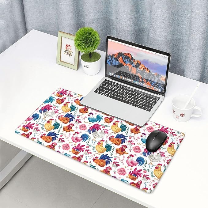 Chicken Flower Pattern Mouse Pad Non Slip Large Desk Keyboard Mat Gaming Protection Pad 16X29.5 Inch