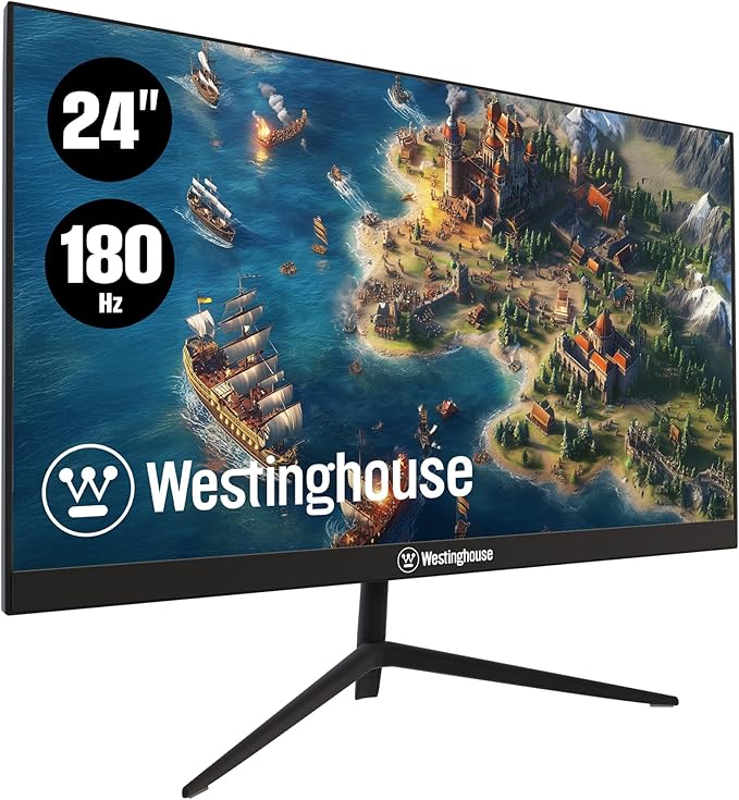 Westinghouse 24 Inch Flat Gaming Monitor 180Hz 1ms AMD FreeSync Support Low Motion Blur 1080p Full HD IPS Display for Office PC &amp Console Games Built in Speakers 1x DisplayPort 2X HDMI