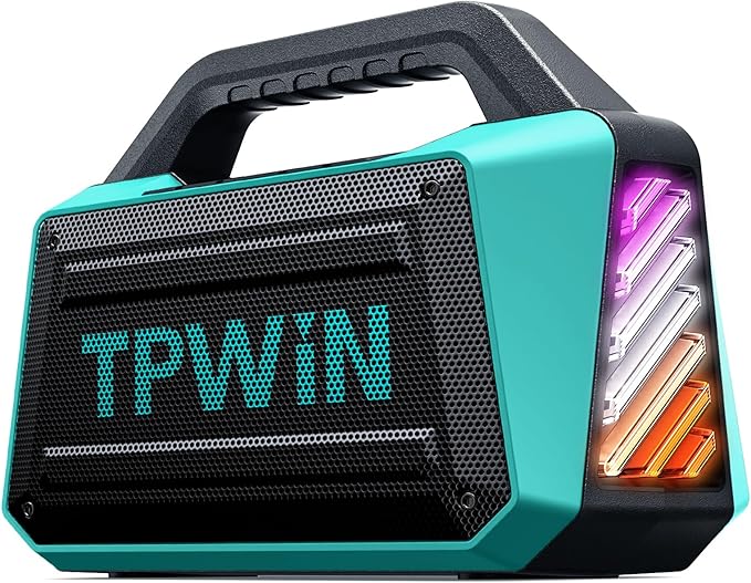 Powerful 80W Outdoor Bluetooth Speaker: IPX6 Waterproof Rugged 20H Playtime Deep Bass Lightshow TWS BT 5.3 Wireless Portable for Travel Hiking Camping Beach Pool - Teal