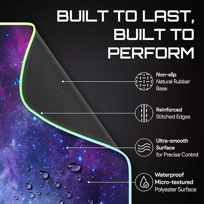 Gerlos RGB Large Gaming Mouse Pad Extended Soft LED Mouse Pad Non-Slip Rubber Base Water Resist Keyboard Pad Computer Mousepad 31.5×11.8 inches