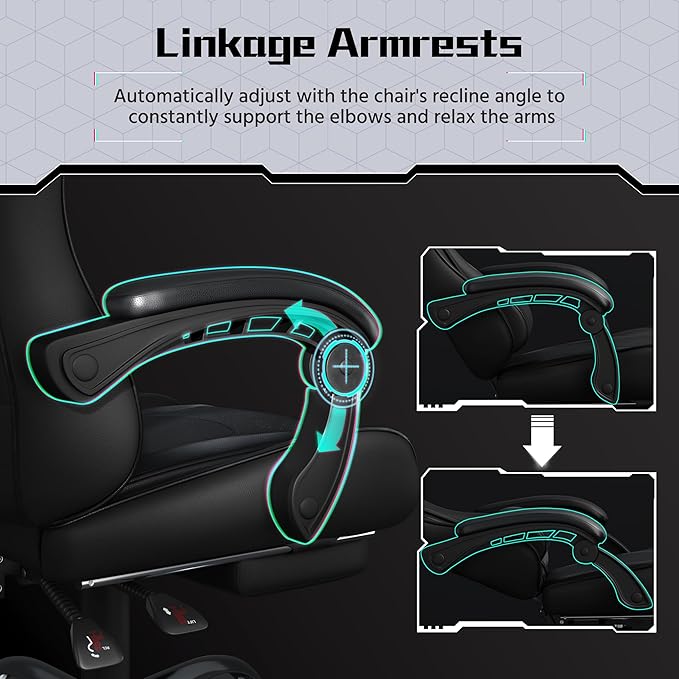 Yaheetech Gaming Chair Video Game Chair with Massage Lumbar Support and Footrest Height Adjustable Ergonomic Computer Chair with Swivel Seat and Headrest Full Black