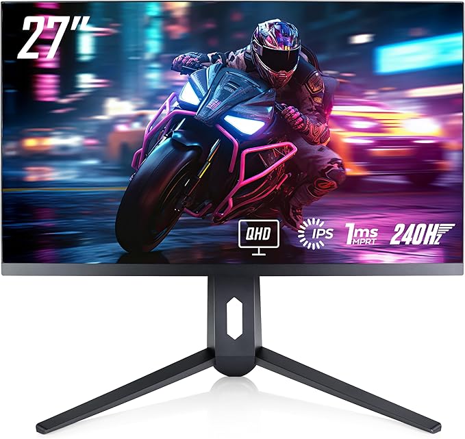 GTek 240Hz 2K Gaming Monitor 27 Inch Display Full WQHD 2560 x 1440P Extreme Low Motion Blur Fast IPS 1ms MPRT DisplayPort/HDMI VESA - Q2740P (Renewed)