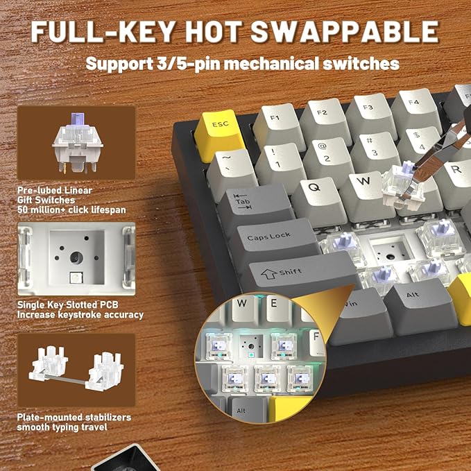 A.JAZZ Attack Shark X820Ultra 75% Wireless Mechanical Gaming Keyboard and Coiled Cable Hot Swappable 2.4GHz/Bluetooth/Wired Keyboard with Screen &amp Knob RGB Backlit Gasket Mount Gift Switch-Starbla