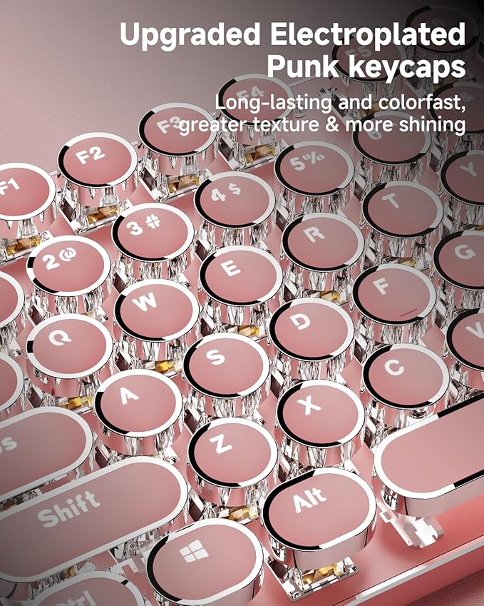 EWEADN TK950 Typewriter Keyboard Wireless Mechanical Keyboard 104 Keys Aesthetic Typewriter Keyboards with White Backlit Anti-Ghosting Blue Switch Bluetooth/2.4GHz/Wired Keyboards-Pink