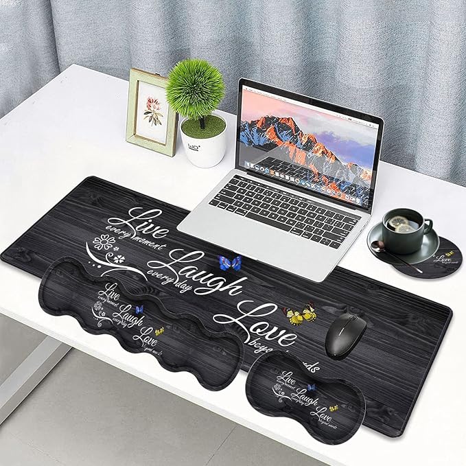 Large Gaming Mouse Pad Keyboard Wrist Rest pad + Mouse Wrist pad + Coaster Set Extended Waterproof Non-Slip Table mat Suitable for Home Office Learning Games - Live Laugh Love