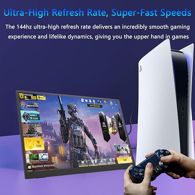 Portable Monitor 16” 2.5K 144Hz 2560x1600 HDR Gaming MonitorHDMI USB C Travel Screen with Stand &amp SpeakerExternal Monitor for Laptop Mac PC Phone PS4/5