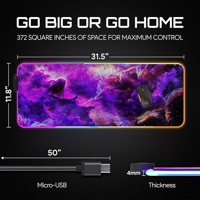 Gerlos RGB Large Gaming Mouse Pad Extended Soft LED Mouse Pad Non-Slip Rubber Base Water Resist Keyboard Pad Computer Mousepad 31.5×11.8 inches