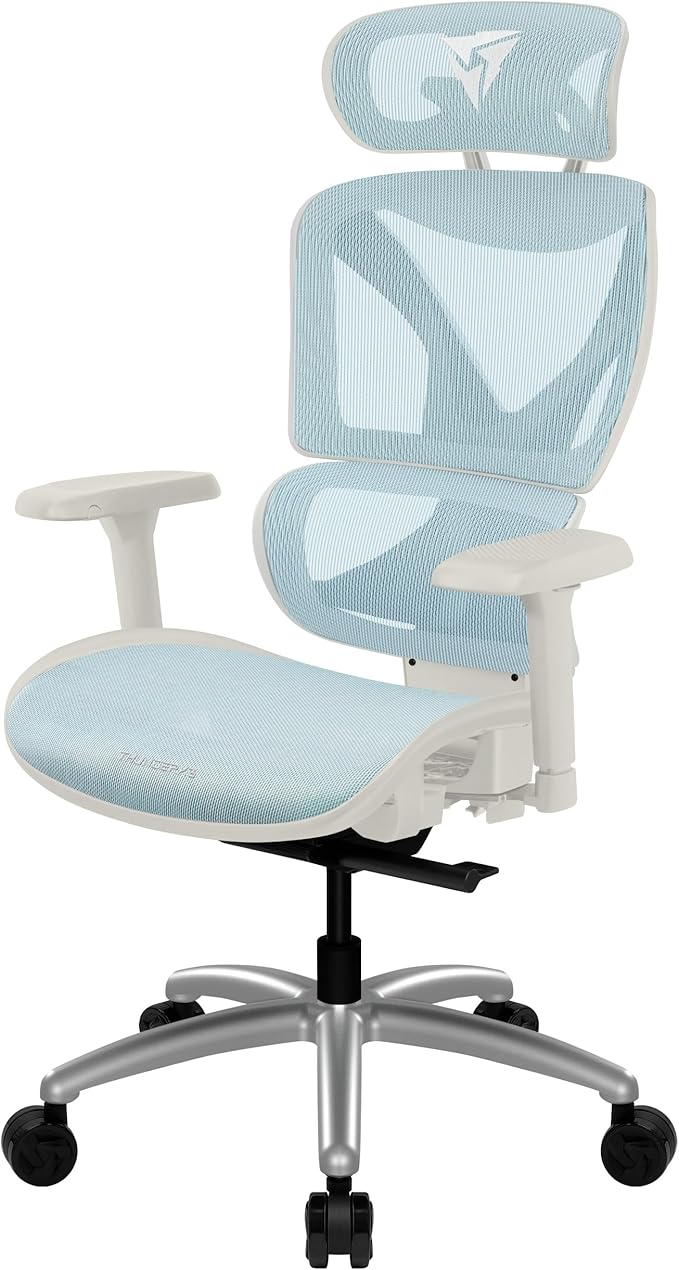 ThunderX3 XTC Ergonomic Office Chair for Adults Gaming Chair High Back Desk Chair Synchronous Tilt Self-Adjusting Lumbar Support and Backrest Adjustable Headrest Chroma Mesh White Blue