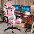 Massage Gaming Chair with Footrest and LED Lights Video Game Chair with Speakers Adjustable Height and Armrest PU Leather Ergonomic Office Computer Chair for Adults and TeensPink