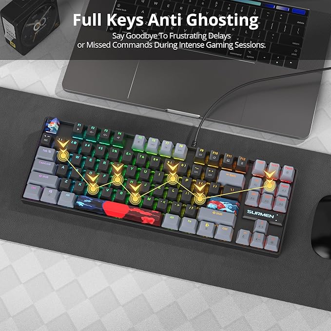 75% Mechanical Gaming Keyboard with Red Switch RGB LED Backlit Keyboard Black 87 Keys Compact TKL Wired Computer Keyboard for Windows Laptop PC Gamer (87 Dark)