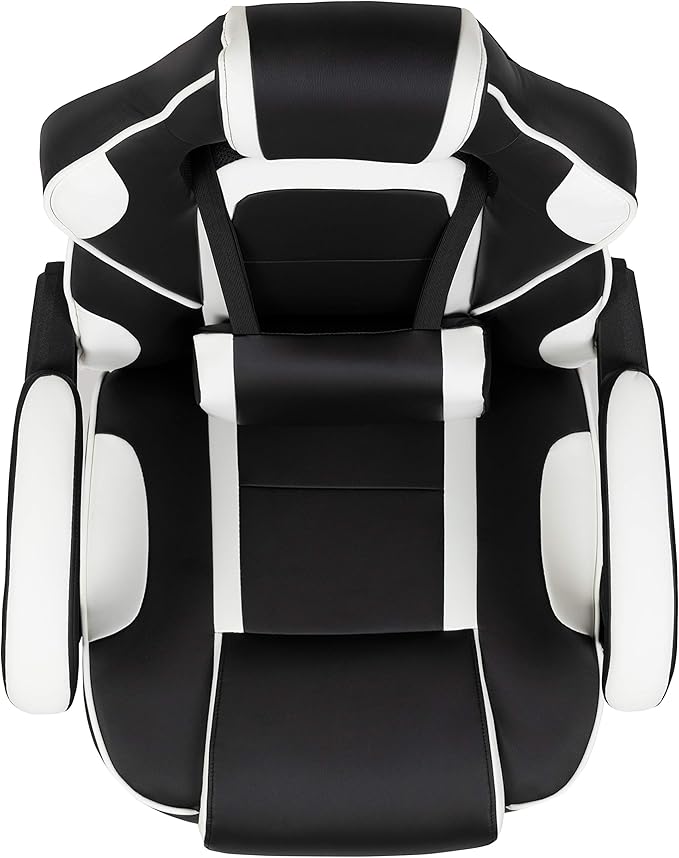 EMMA + OLIVER White Ergonomic Gaming Chair - Reclining Back/Arms Footrest Massaging Lumbar