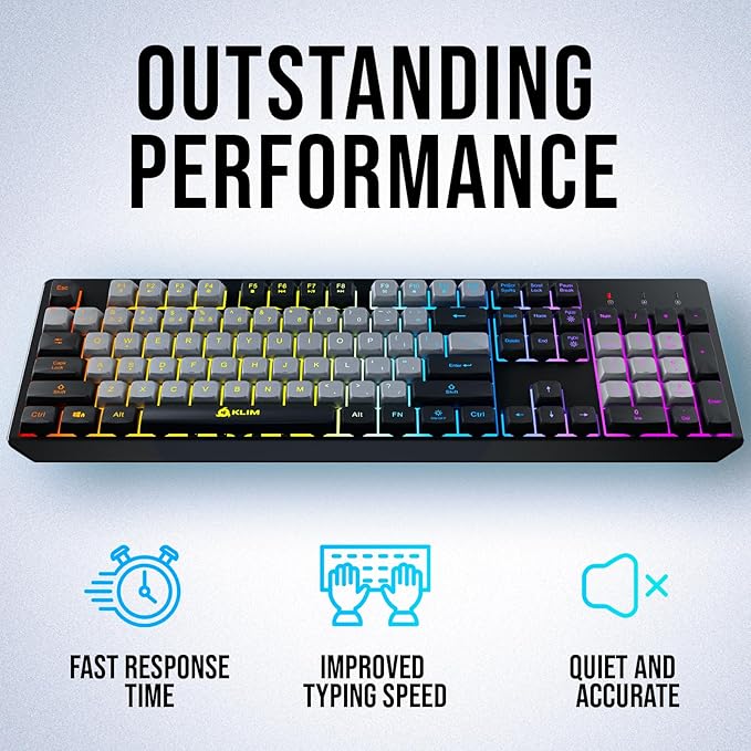 KLIM Chroma Wireless Keyboard – RGB Backlit Gaming Rechargeable Battery PC Keyboard Durable &amp Water-Resistant Compatible with PS4 PS5 &amp Mac - Black