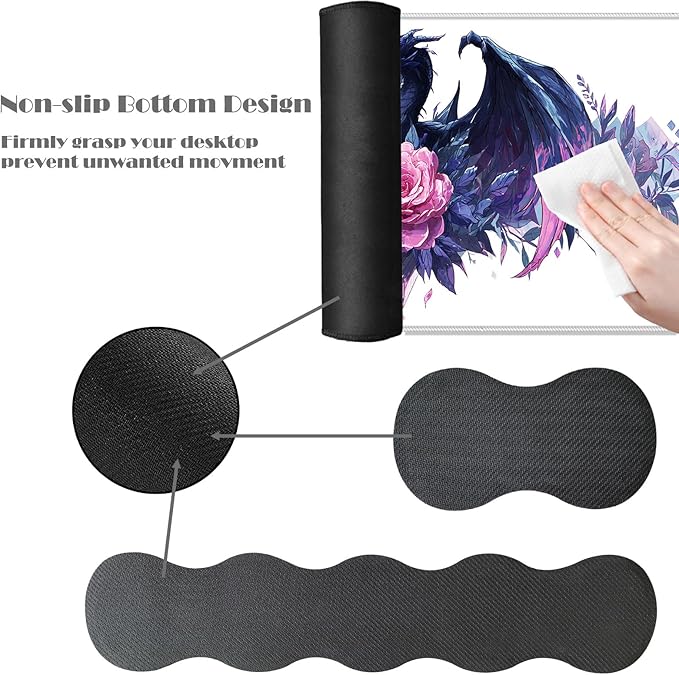 Ergonomic Keyboard Wrist Rest &amp Mouse Pad Wrist Rest SetXL Gaming Desk Mat 31.5x 11.8Non-Slip BaseMemory FoamEasy Typing Pain Relief for Office &amp HomeBlue Dragon with Pink Rose