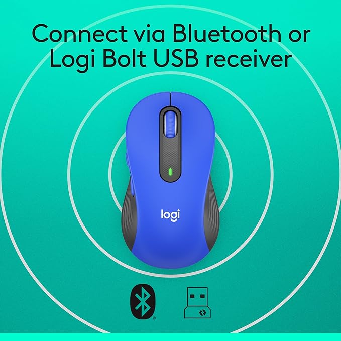 Logitech Signature M650 L Full Size Wireless Mouse - for Large Sized Hands 2-Year Battery Silent Clicks Customizable Side Buttons Bluetooth for PC/Mac/Multi-Device/Chromebook - Classic Blue