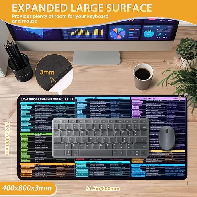 Java Programming Mouse Pad Large Mousepad for Java Cheat Sheet Extended Gaming Pad for Mouse and Keyboard High Definition Printing StitchingWashable Anti Slip