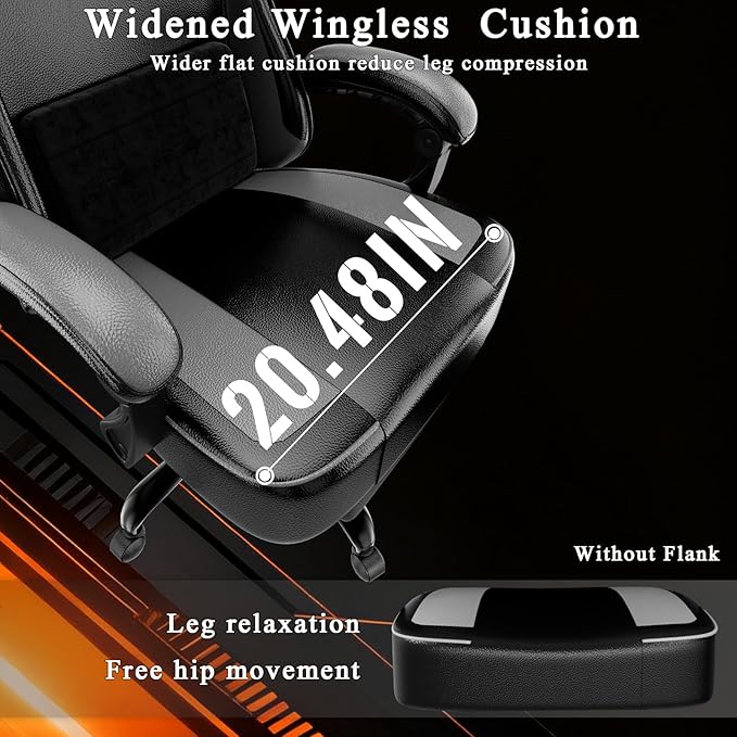 Gaming Chair with Pocket Spring Cushion and Footrest Ergonomic Computer Chair for Adults Breathable PU Leather Game Chair Adjustable Headrest and Lumbar Support Office Desk Chair