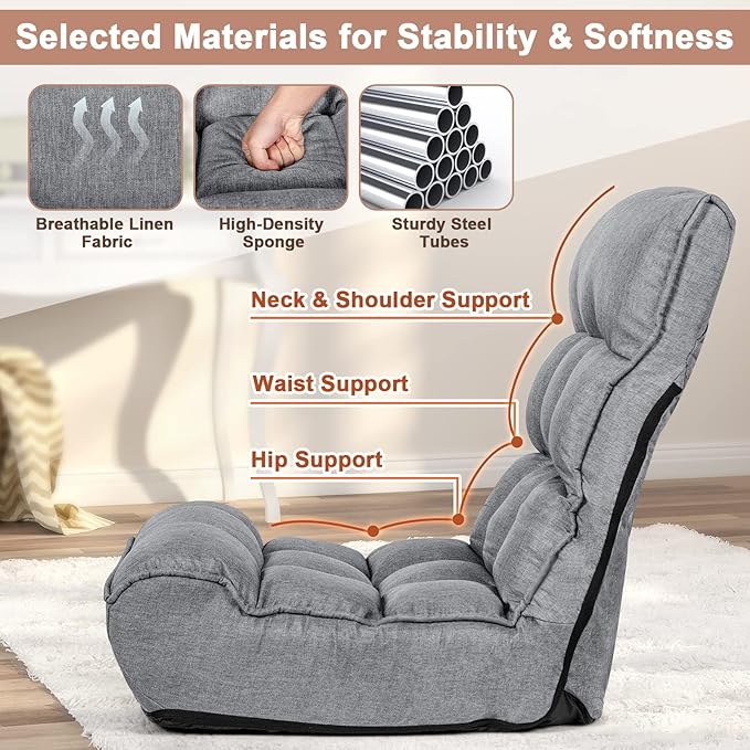 S AFSTAR Folding Floor Chair Floor Gaming Chair with 5-Position Adjustable Headrest &amp 4-Position Backrest Side Pocket &amp Thicken Cushion Padded Floor Seat Lazy Chair for Living Room Bedroom