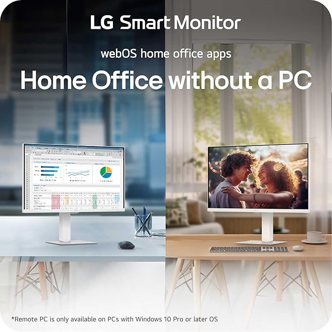 LG 27U730SA-W 27-Inch Smart 4K UHD (3840 x 2160) IPS Computer Monitor HDR10 Built-in Speaker Screen Share Bluetooth Remote Control HDMI USB Type-C PD 65W Tilt/Height/Swivel/Pivot Stand White