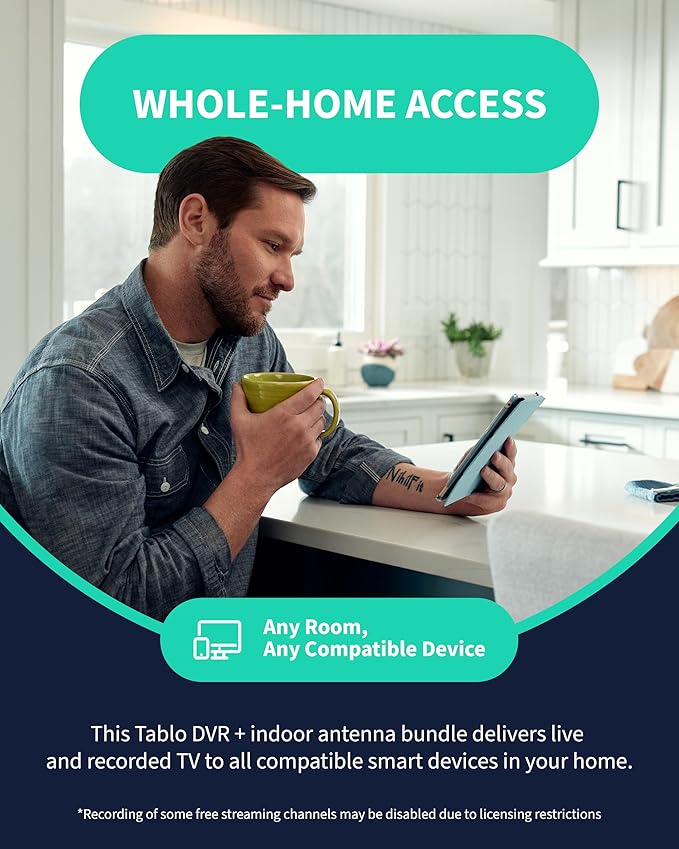 Tablo TV 4th Gen 4-Tuner Over-The-Air (OTA) DVR &amp 35-Mile Indoor TV Antenna - Watch Pause &amp Record Live TV News &amp Movies Throughout Your Home Over Wi-Fi - 50+ Hrs Recording - No Subscrip