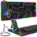 Mouse Pad with Foldable Phone Holder &amp Wireless Charger XL RGB Gaming Mousepad 31.5x11.8 Large Desk Mat for Keyboard Home Desk Pad with Dual Qi Charging Station | 11 Colors &amp 5 Modes | Wat