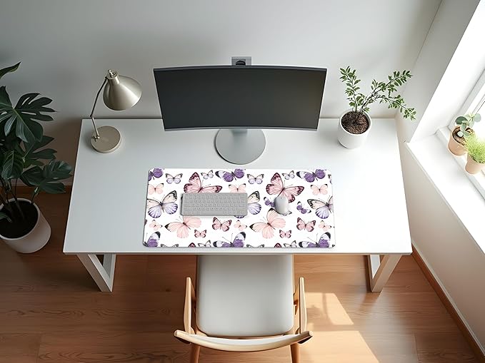 Sweet Jojo Designs Large Mouse Pad (Shabby Chic Butterfly) Desk Mat for Keyboard and Mouse Pads Gaming Mousepad Office Desk Accessories for Women (Pink &amp Purple Butterflies Watercolor Feminine