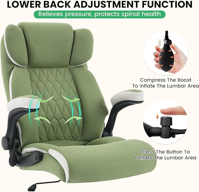 500lbs Big and Tall Office Chair Adjustable Lumbar Support for Back Pain Extra Wide Seat Executive Office Chair Thick Armrest Pad Heavy Duty Base&ampUpgraded Wheels Ergonomic Comfy Computer Desk C