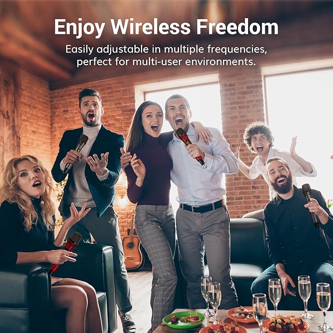 TONOR Wireless Microphones System with 4x10 Channels Cordless Handheld Microfono Inalambrico UHF Mics with Stable Signal Transmission for Karaoke Singing Party Church Wedding 60 m/200ft Red