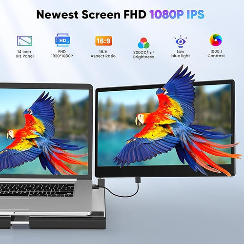 14 FHD 1080P Laptop Monitor Extender Triple Screen Portable Compatible with Mac Windows Chrome (Triple 14 Monitor)