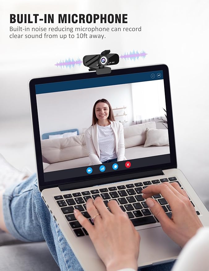 1080P HD Webcam with Built-in Microphone Rotatable Tripod Wide-Angle LensPrivacy Cover Auto Light Correction Plug &amp Play USB-A Webcam for Laptop Desktop PC Streaming-Black-1