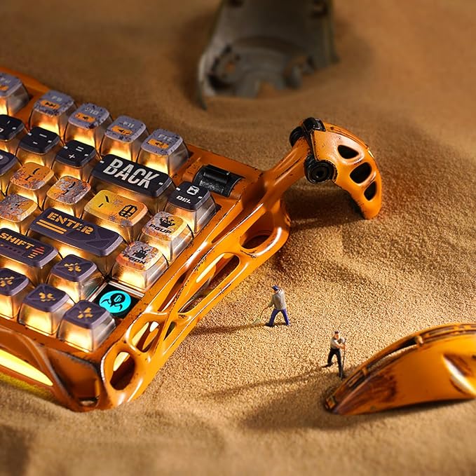 GravaStar Mercury K1 Pro Wireless Mechanical Gaming Keyboard Aluminum Alloy 75% Layout Hot-Swappable RGB Custom Keyboard with Linear Switches – Handcrafted Battle-Worn Yellow Edition