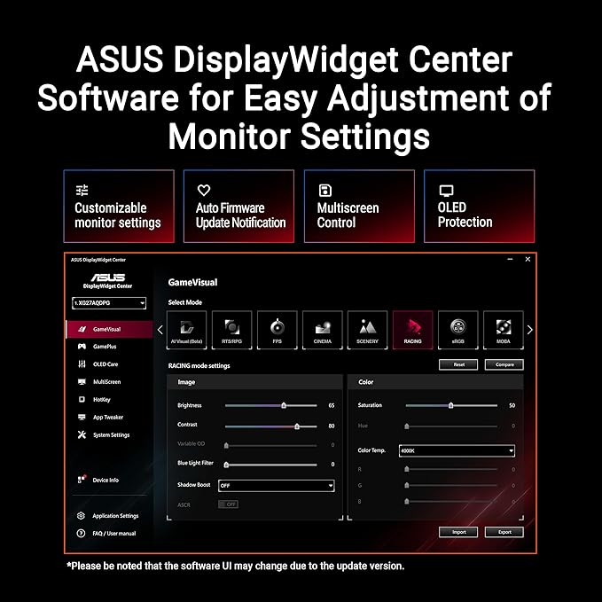 ASUS ROG Strix 34” Ultrawide QD-OLED HDR Gaming Monitor (XG34WCDG) - 3440x1440 175Hz 0.03ms OLED Care Pro True 10-bit G-SYNC Compatible DisplayWidget Extreme Low Motion Blur 3 yr Warranty