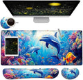 Large Mouse Pad + Keyboard Wrist Rest Set Extended Gaming Mousepad (31.5X11.8 inch) with Non-Slip Rubber Ergonomics Memory Foam Mouse Wrist Rest Support Underwater World Dolphin XXL Desk Pad