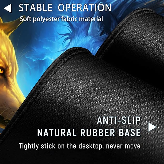 Large Mouse Pad with Mouse Wrist Rest 31.5x11.8 in Extended Mouse Mat with Non-Slip PU Base Ergonomic Memory Foam Wrist Rest for Work &amp Gaming Writing Pad Fire and Ice Wolf Office Desk Pad