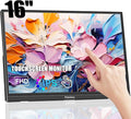 Portable Monitor Touchscreen 16 Inch FHD 1920x1200P HDMI USBC Travel Touch Screen Monitor IPS Display for PC Laptop Computer Ras Pi 300cd/㎡ Built-in Speakers