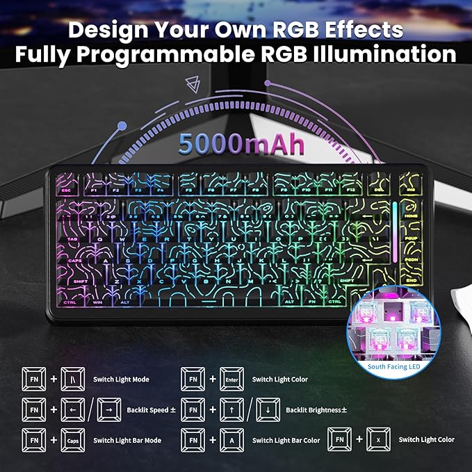 ATTACK SHARK X82 PRO HE Magnetic Gaming Keyboard8KHz Polling RateAdjustable Actuation Rapid TriggerTri-Mode Wireless PC Keyboard with 5000mAh BatteryCloud/Software Driver for Win/MacBlack Line
