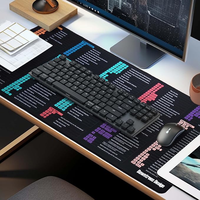 DAWNTREES XXL Large Excel Cheat Sheet Desk Pad 47.3x23.6 Excel Mouse Pad for Windows Non-Slip Desk Mat for Office Home Gaming